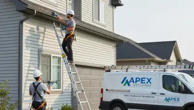 Technician performing gutter inspection on vinyl siding home in Pittsburgh, PA