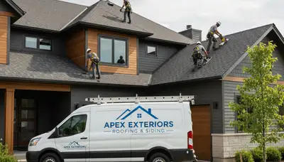 Roof repair specialists fixing damaged shingles on a home in Pittsburgh, PA