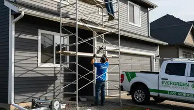 Technician installing seamless aluminum gutters on home exterior in Pittsburgh, PA