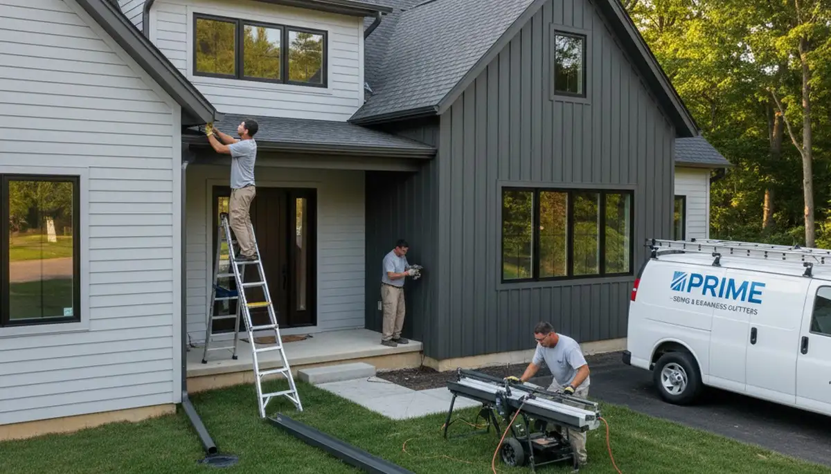 Seamless aluminum gutters installed on vinyl siding home in Pittsburgh, PA by Next Level Exteriors