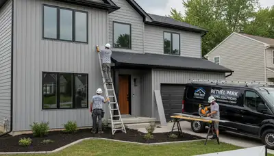 Vinyl siding installation on home exterior in Pittsburgh, PA by local siding contractors