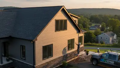 Vinyl siding installation on suburban home exterior in Pittsburgh, PA