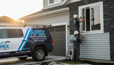 Technician repairing vinyl window frame on Pittsburgh, PA home exterior by Next Level Exteriors